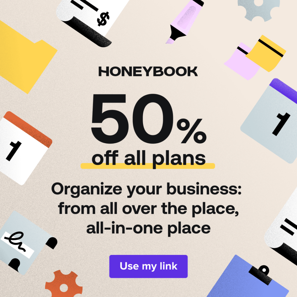 Click here and save 50% off your first year subscription with Honeybook.